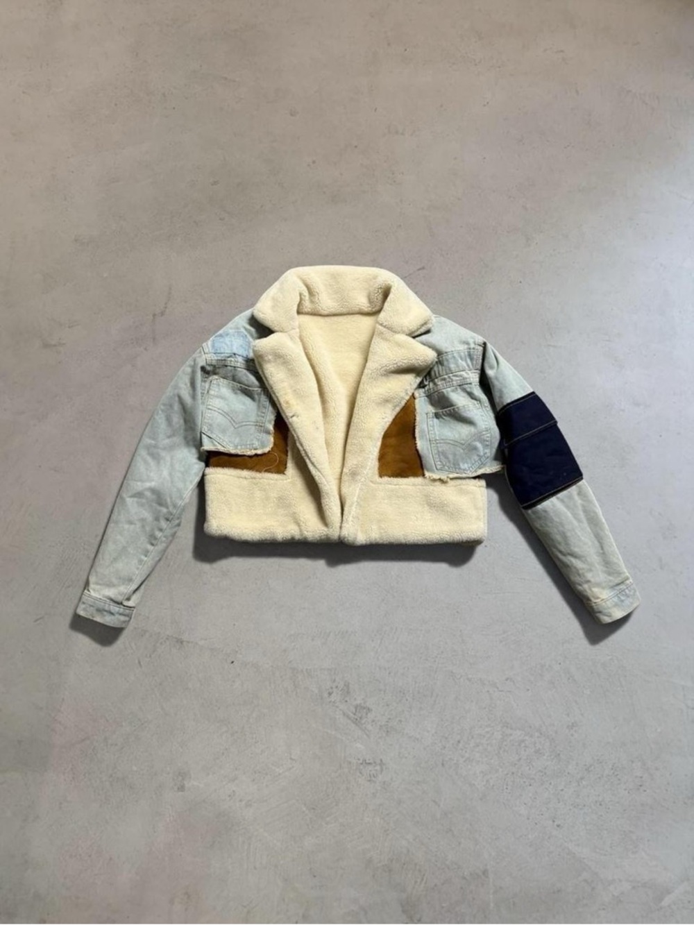 Cropped Denim Shearling Suede Coat Jacket